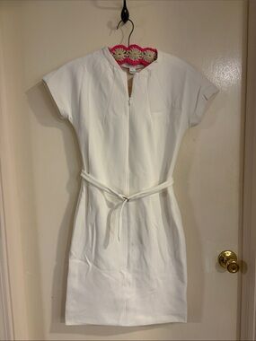 Diane Von Furstenberg White Short-Sleeve Belted Midi Dress